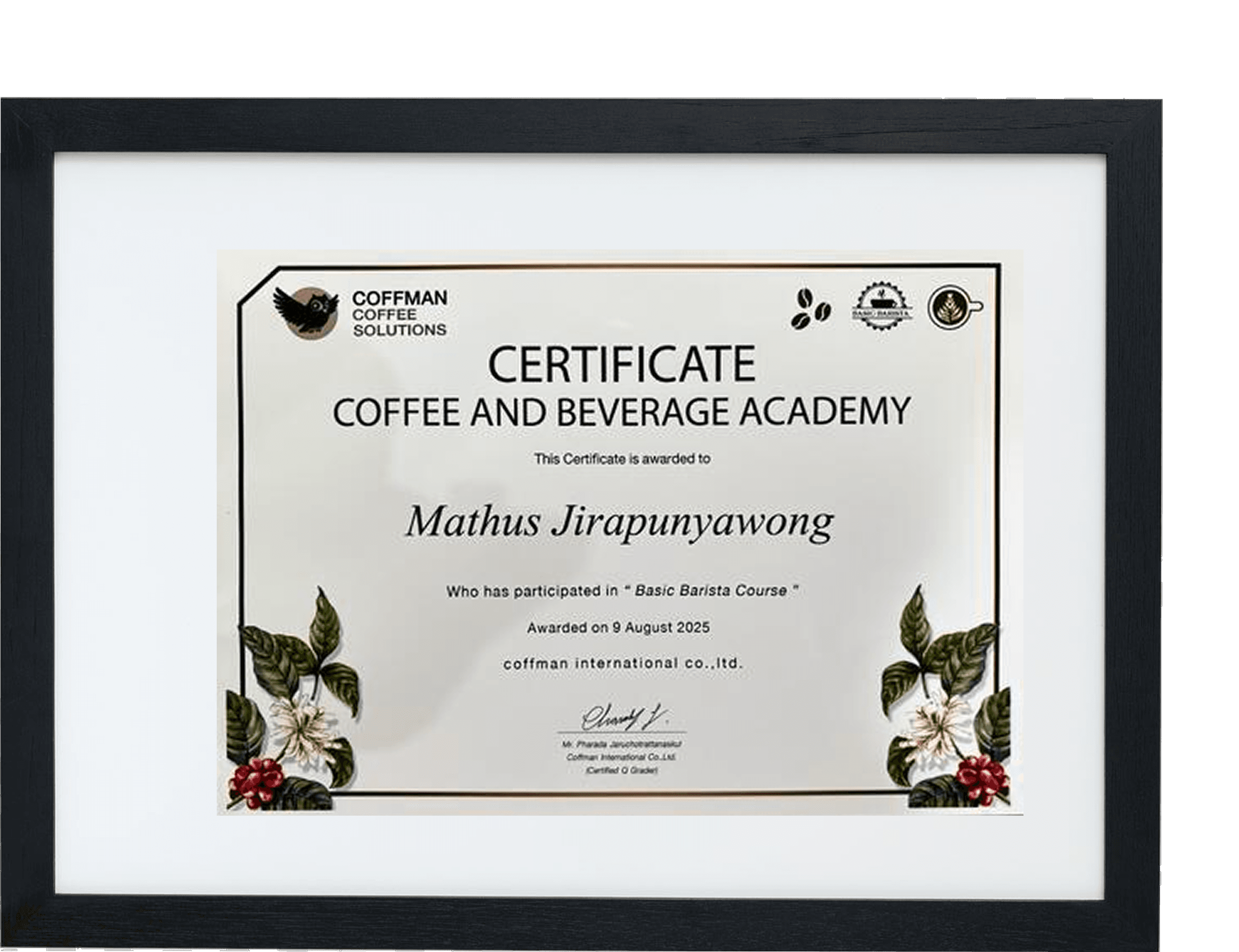 Coffee & Beverage Academy certificate