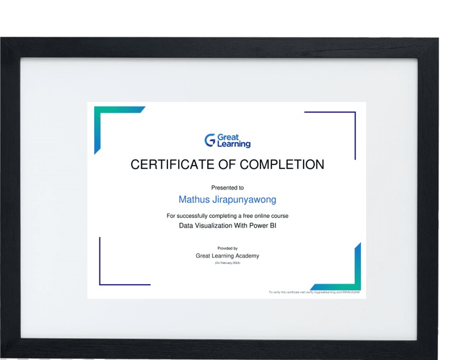 Microsoft Power BI — certificate of completion